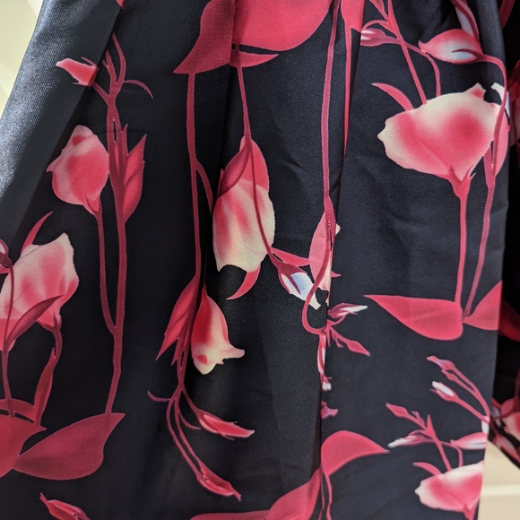 Unique Vintage Blue & Pink Floral Fit & Flare Mid Length Formal Dress - Medium - Picture 7 of 11